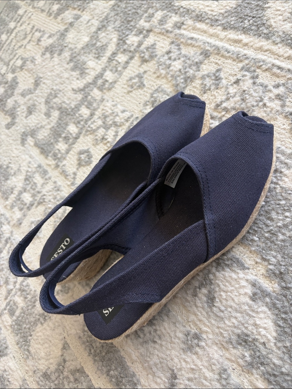 Sesto Meucci Navy Canvas Espadrille Slingback Wedges